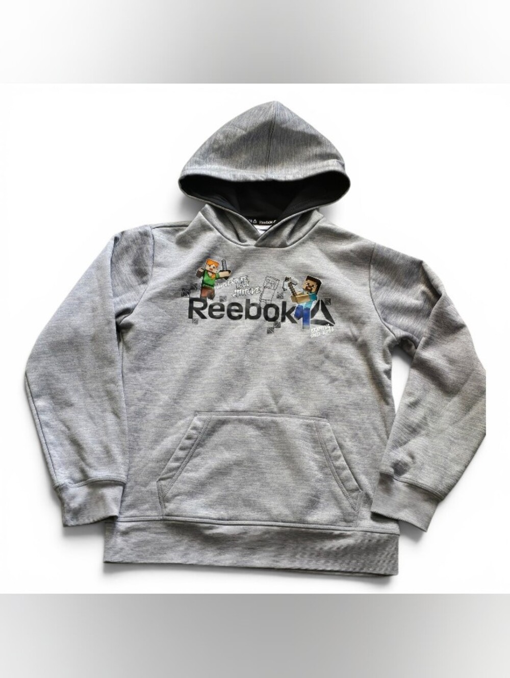 Minecraft Reebok Black and Gray Pullover Hoodie with Logo Trim